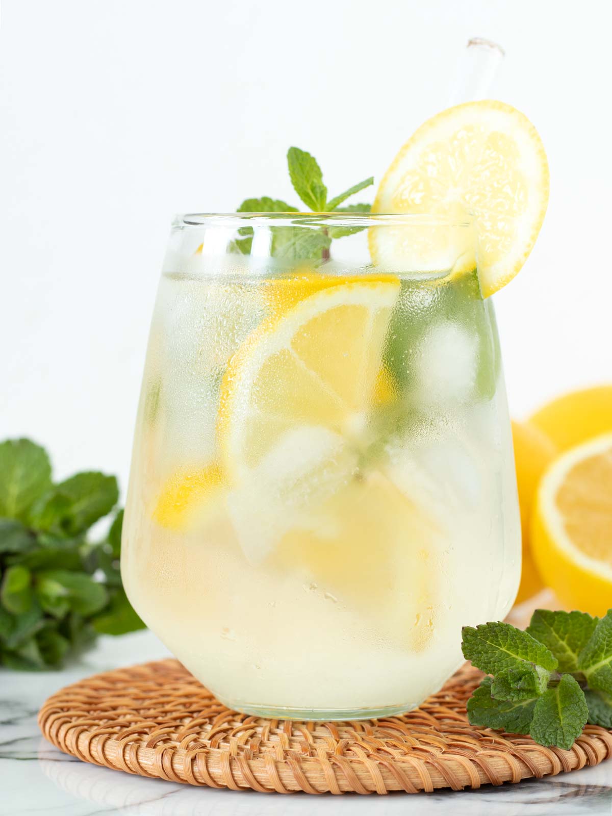 Iced lemon mint tea drink.