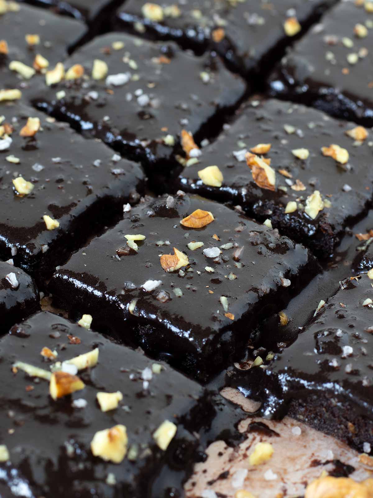 Raw vegan chocolate date brownies with walnuts.