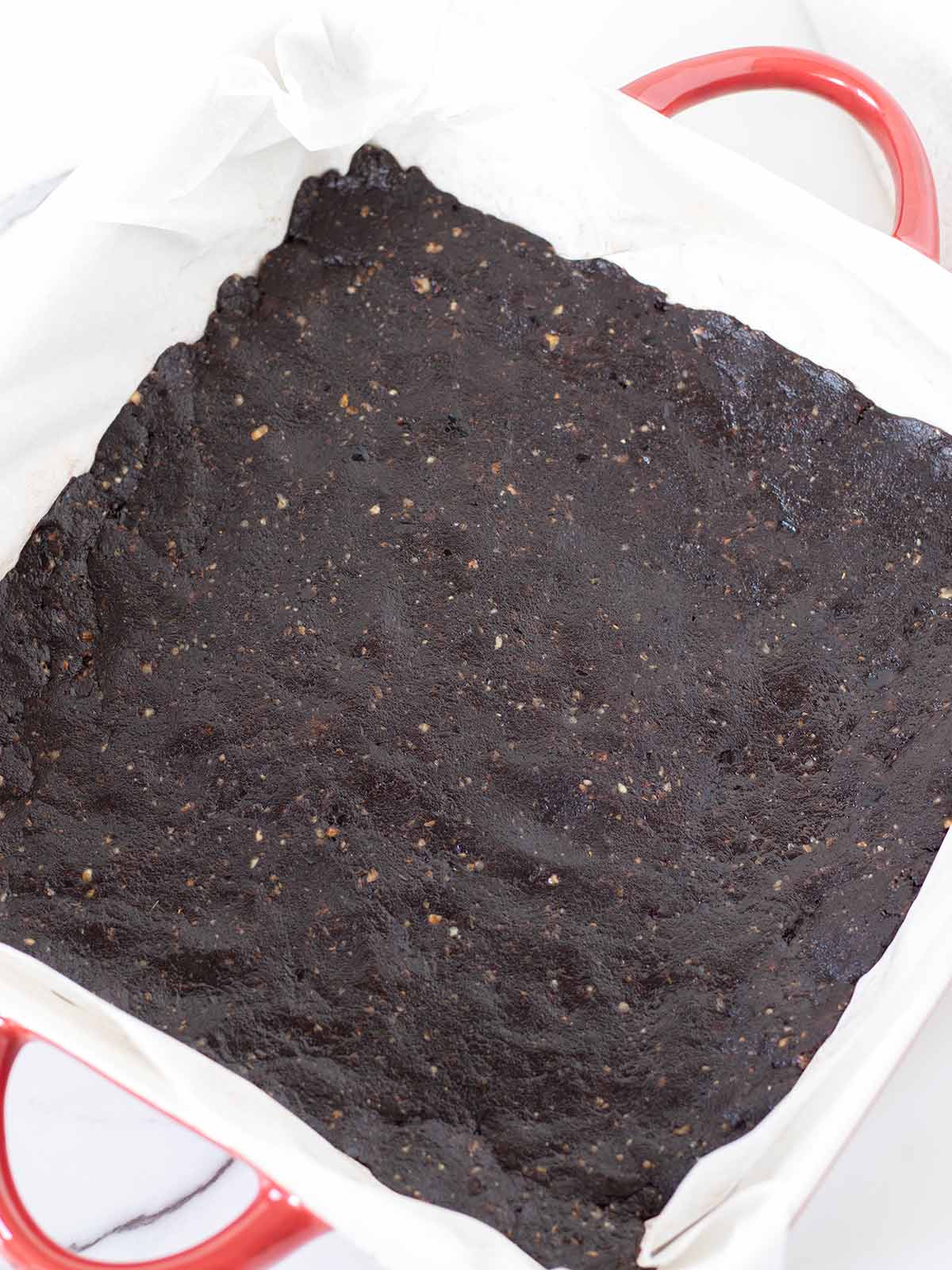 Raw plant-based date brownies.