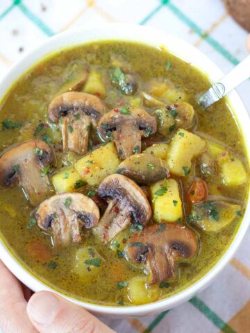 Vegan mushroom potato soup without cream or flour.