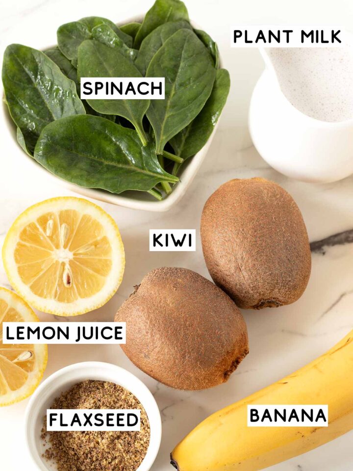 Ingredients for banana kiwi spinach smoothie.