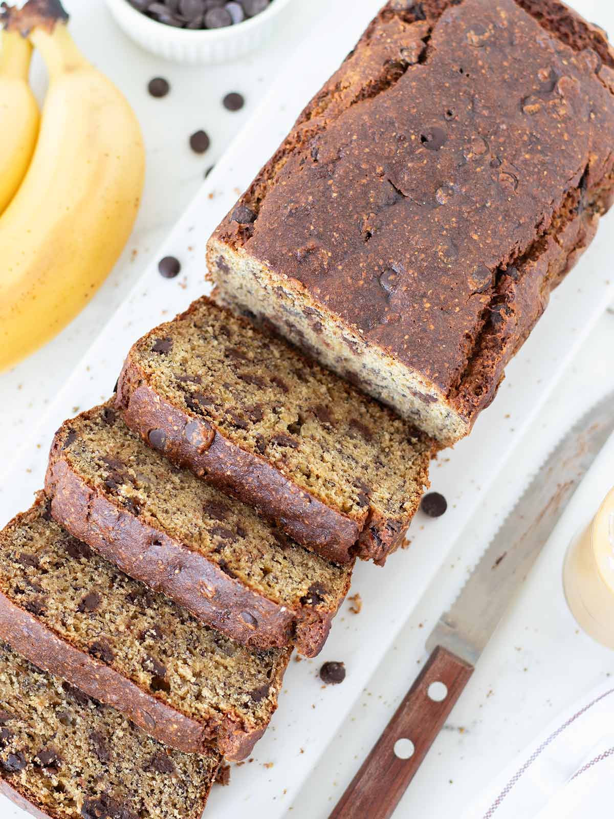 Chickpea flour banana bread with chocolate chips (vegan and gluten-free).
