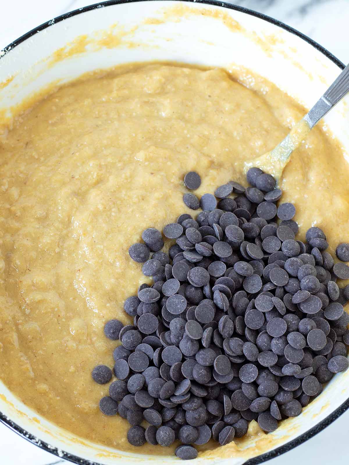 Chickpea flour banana chocolate chip bread batter.