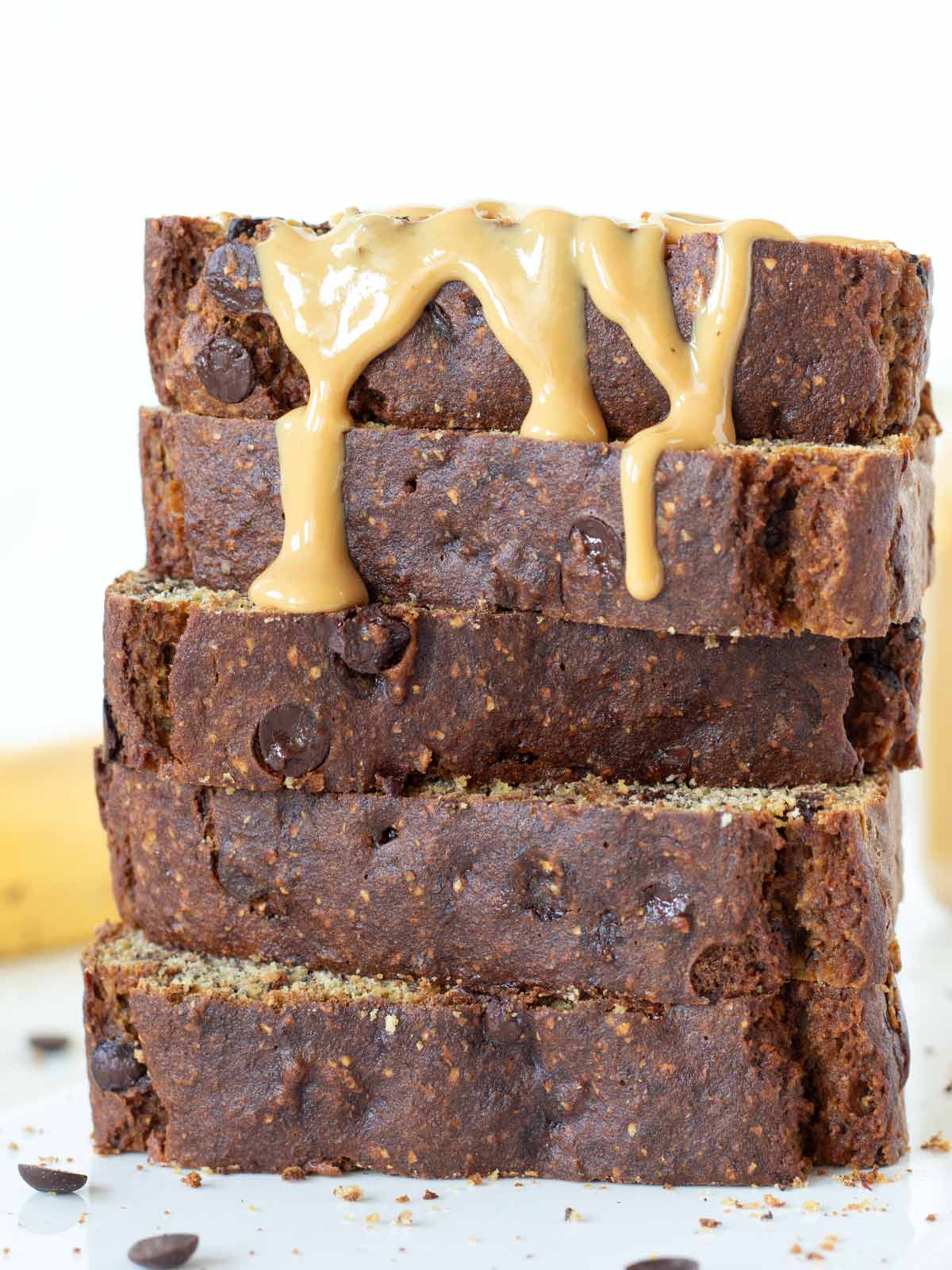 Chickpea flour banana bread slices for breakfast.