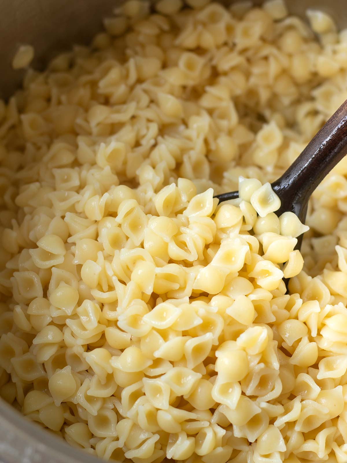Cooked pasta al dente.