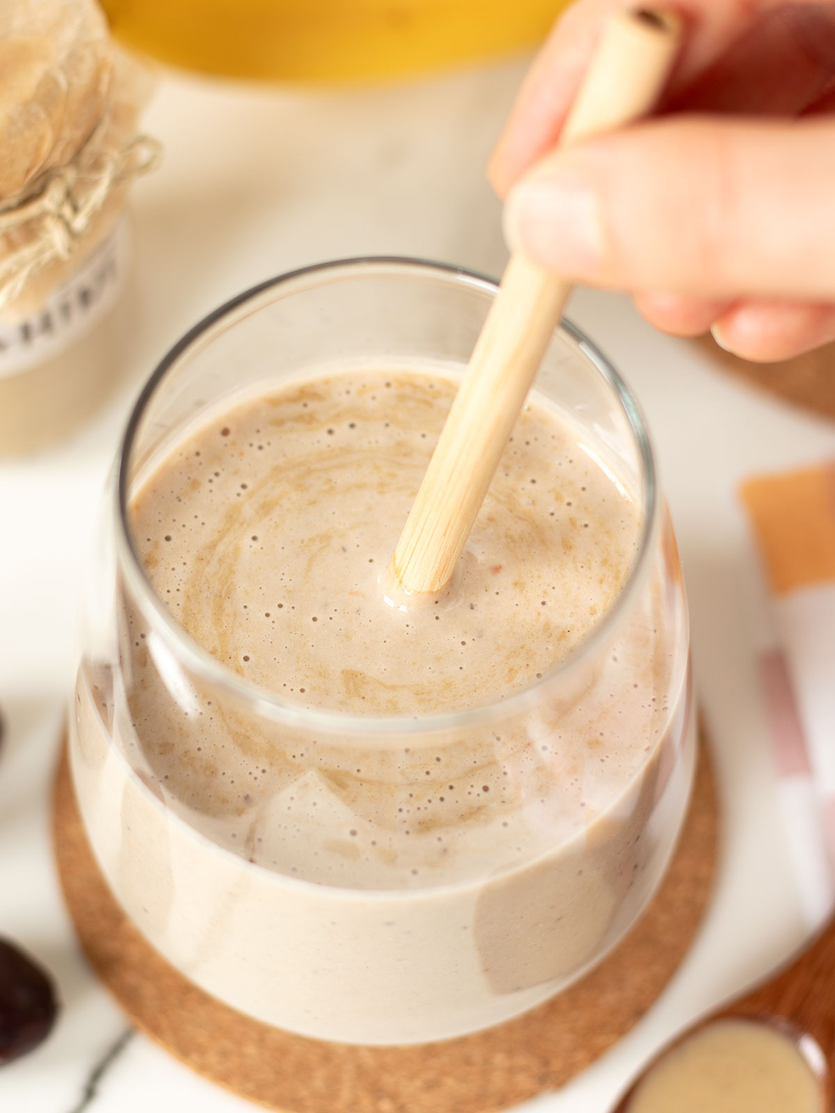 High-protein date tahini smoothie.