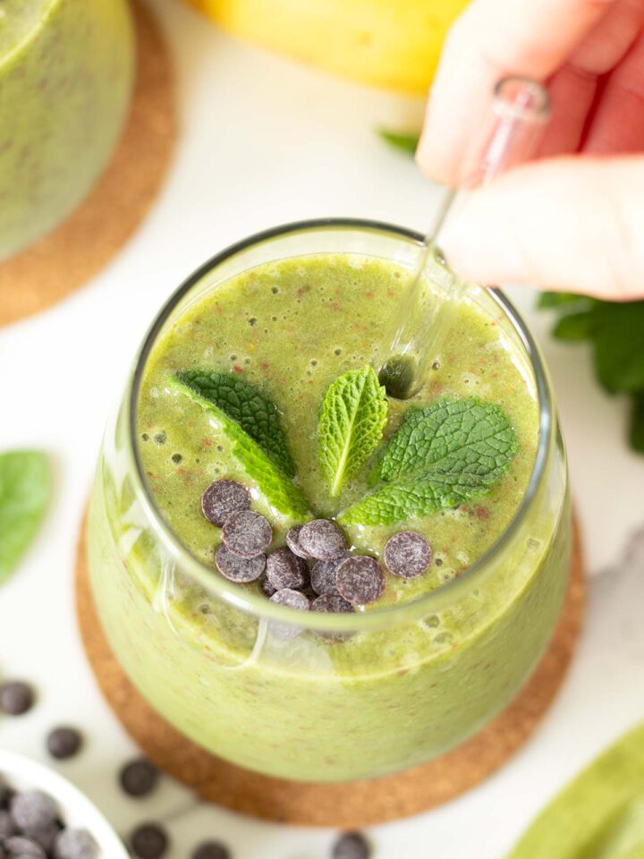 Green mint chocolate chip smoothie.