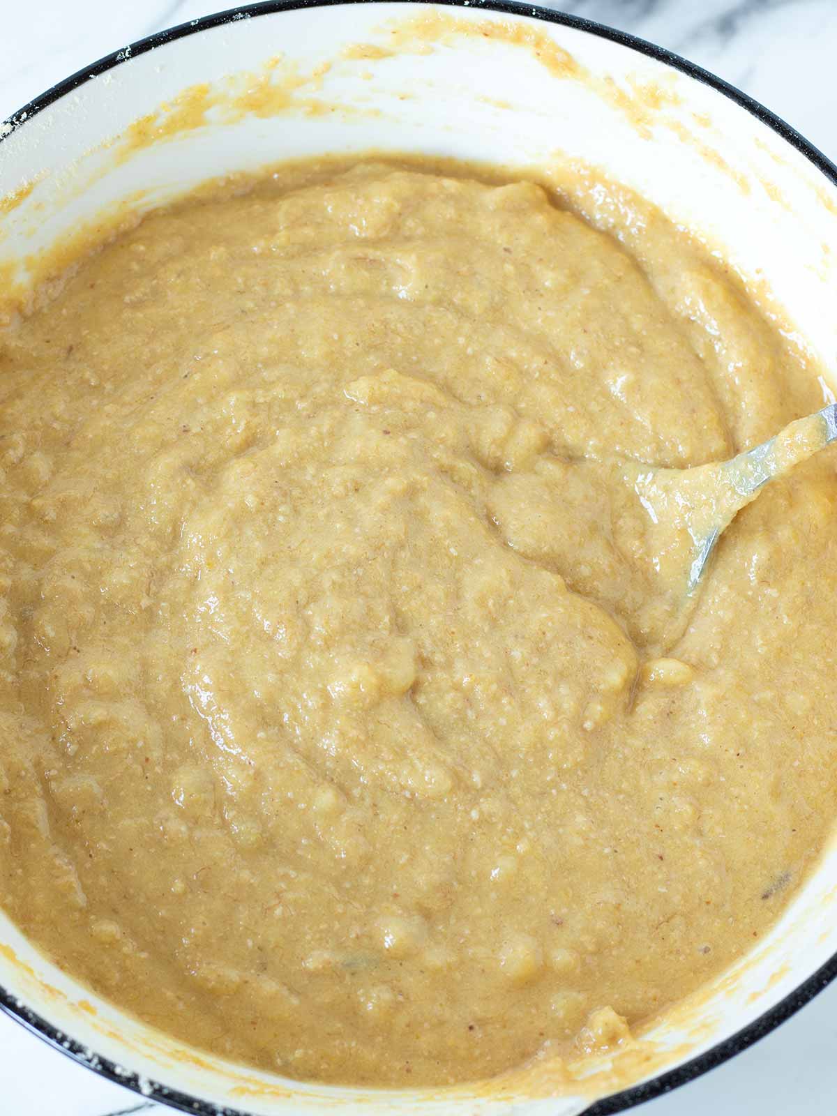 Vegan chickpea flour banana bread batter.