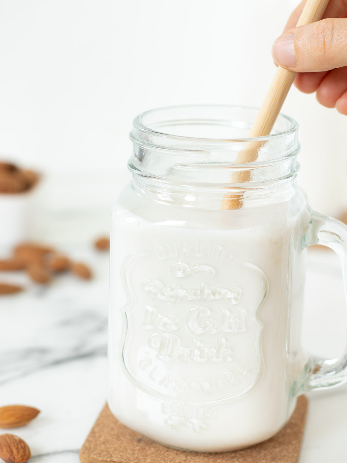 Dairy-free almond milk.