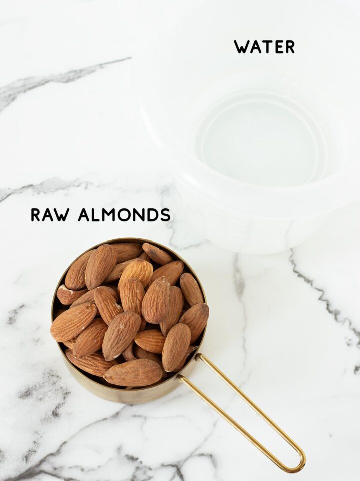 Ingredients for homemade almond milk.