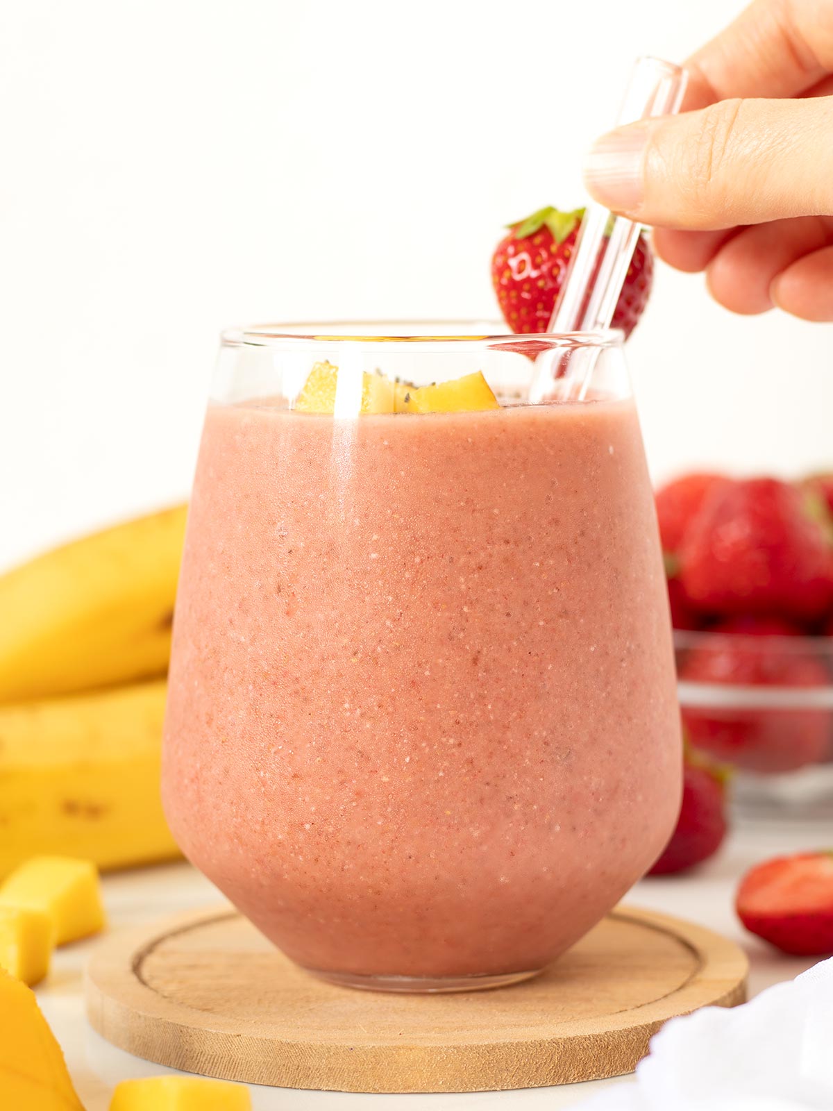 Strawberry mango banana smoothie.