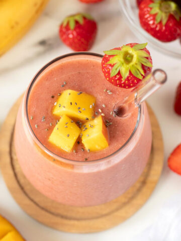 Mango strawberry banana smoothie.