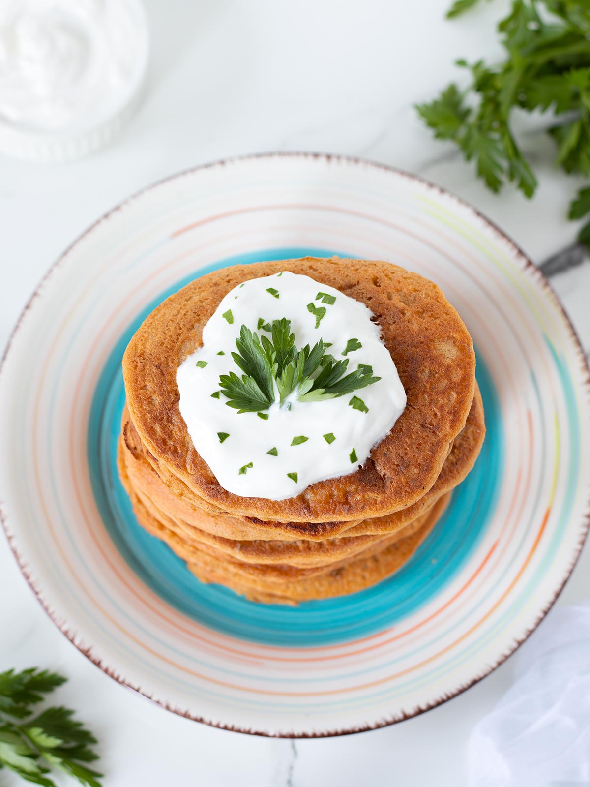 Savory red lentil pancakes for breakfast.