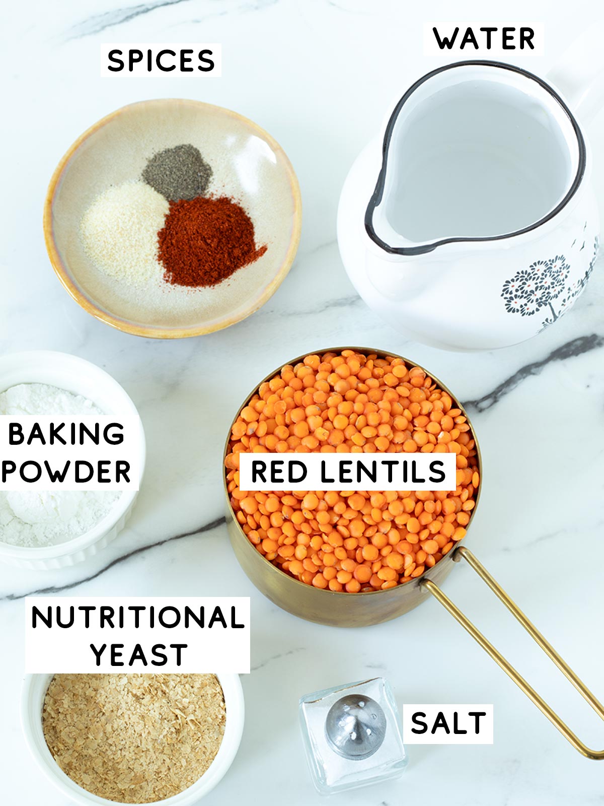 Ingredients for red lentil pancakes.