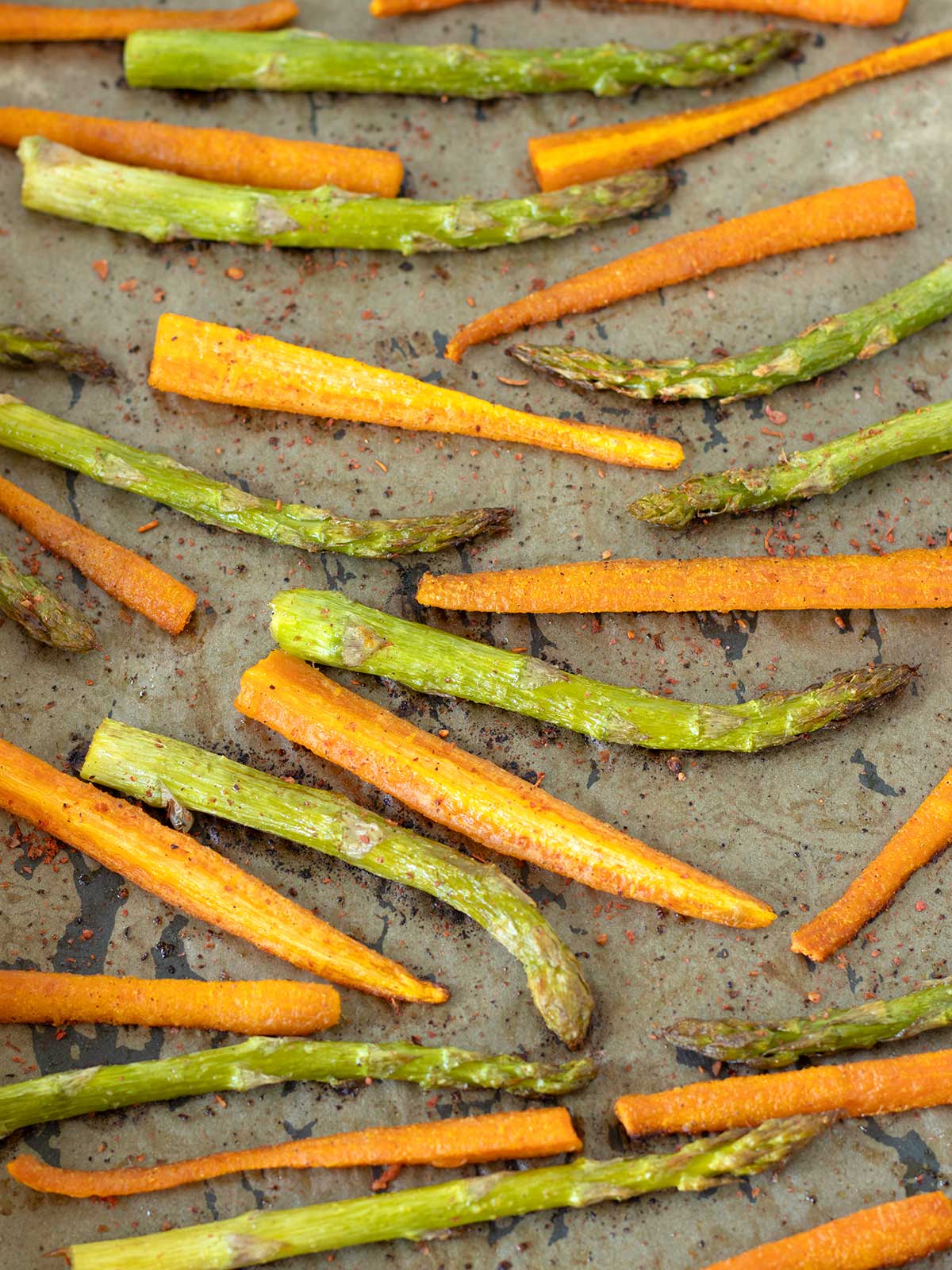 Roasted asparagus and carrots.