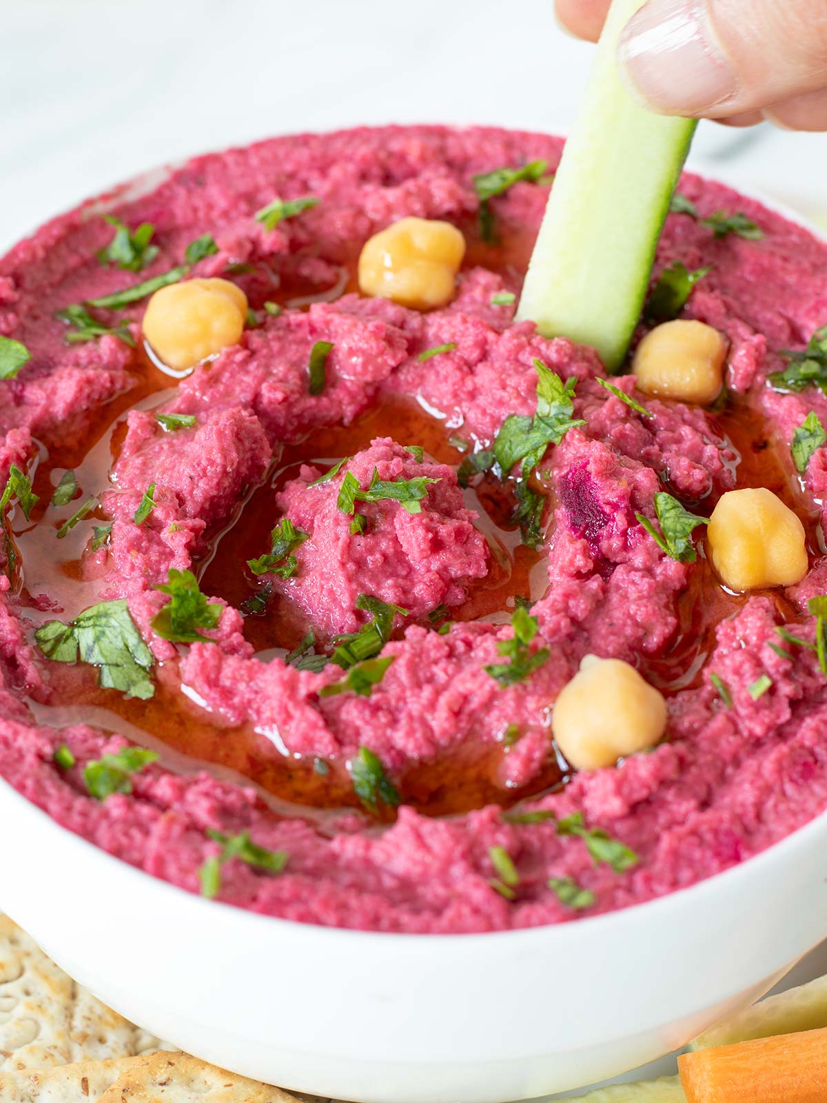 Beet hummus with pink color.