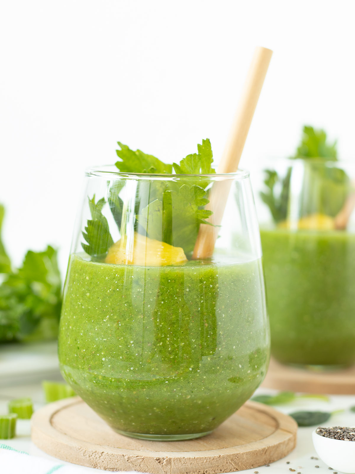 Green celery pineapple spinach smoothie.