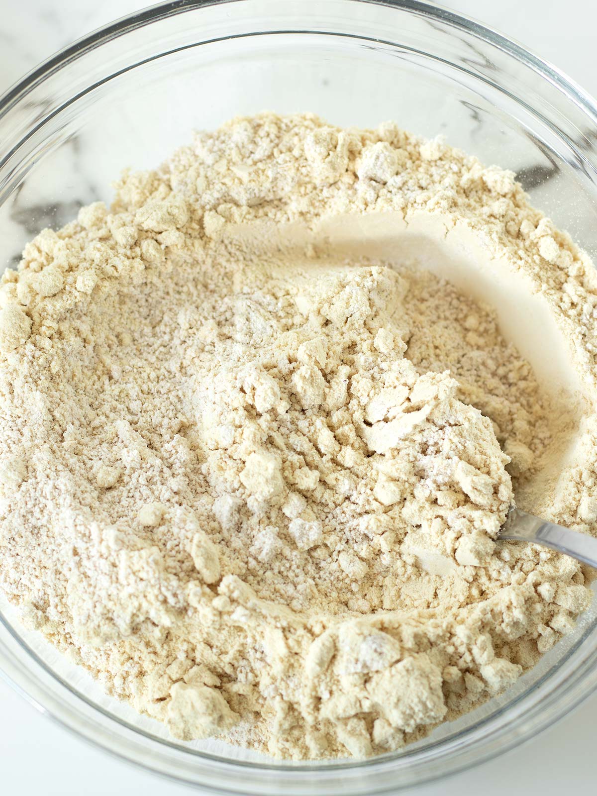 Dry ingredients for chocolate chip cookie dough protein balls.