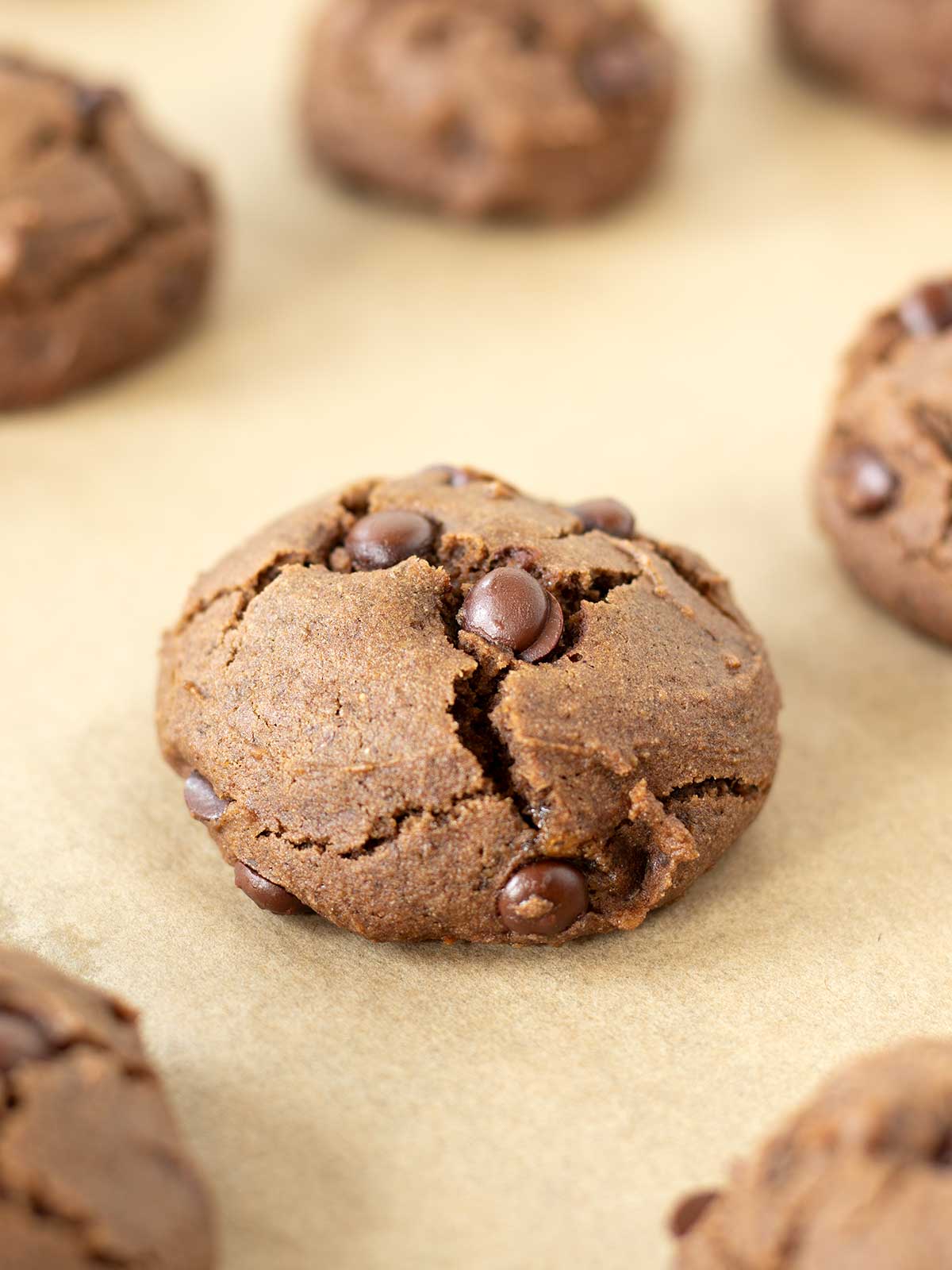 Freshly baked buckwheat chocolate chip cookies.