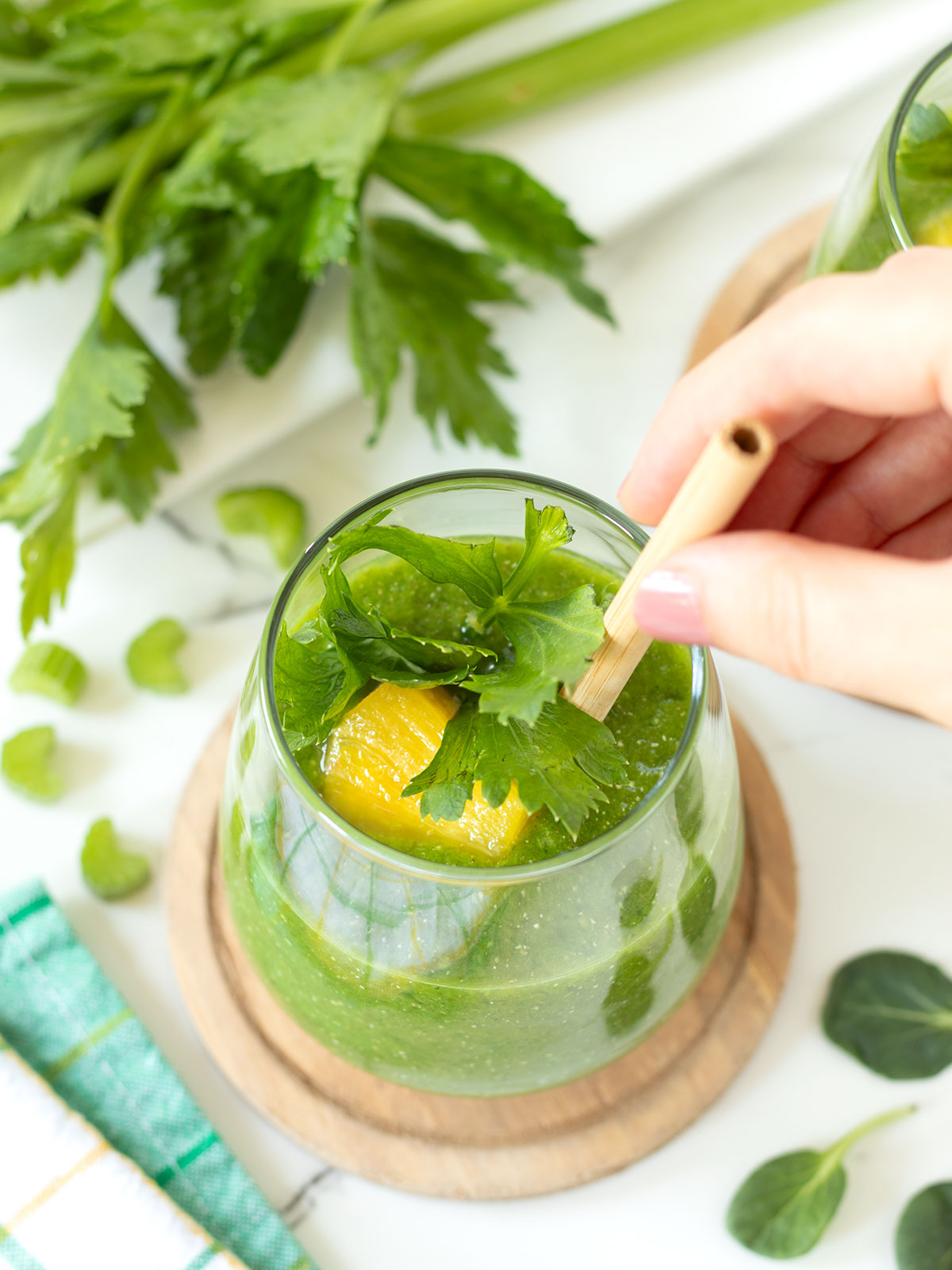 Spinach celery pineapple smoothie (no banana).