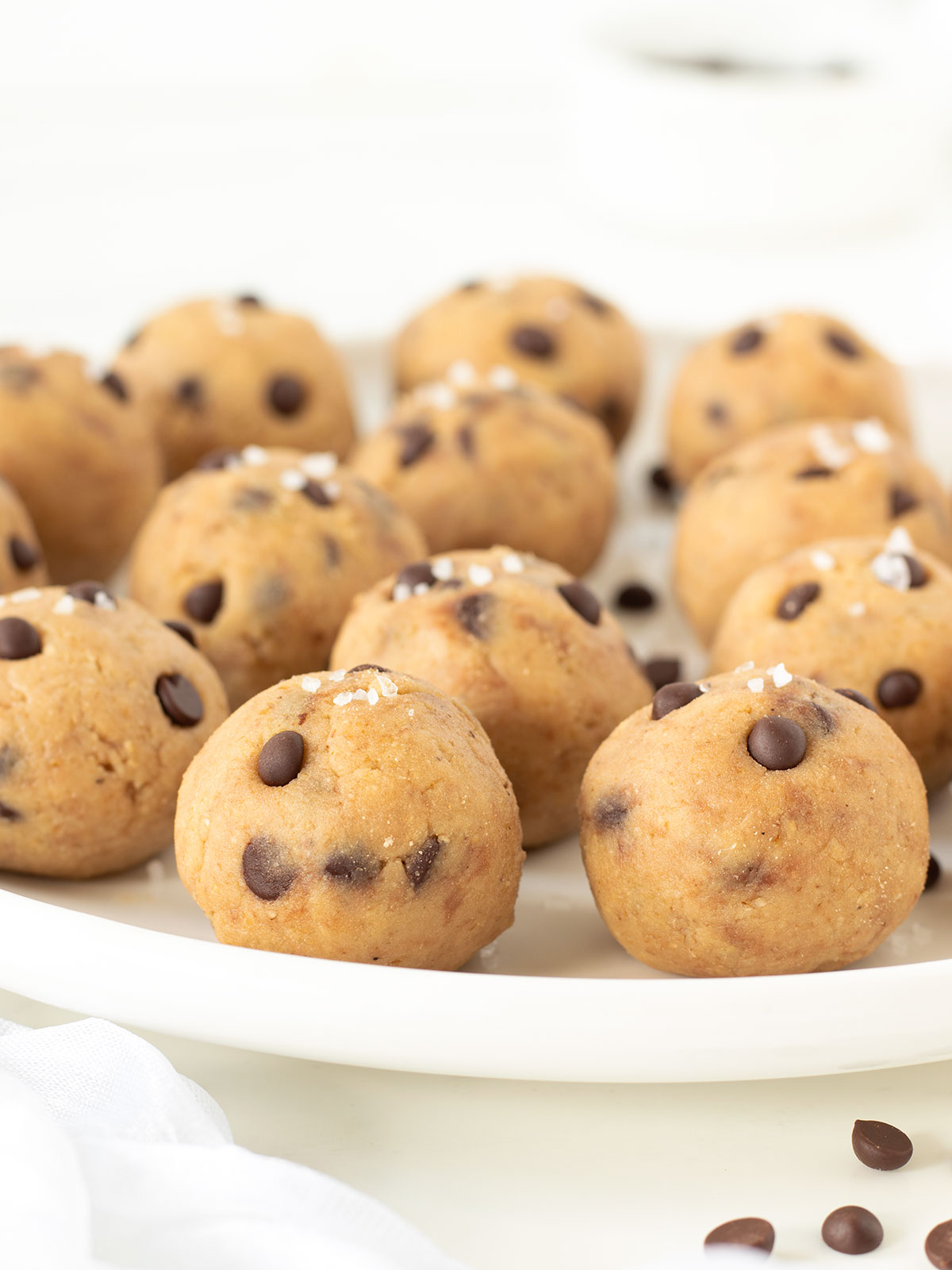 Vegan chocolate chip cookie dough protein bites.