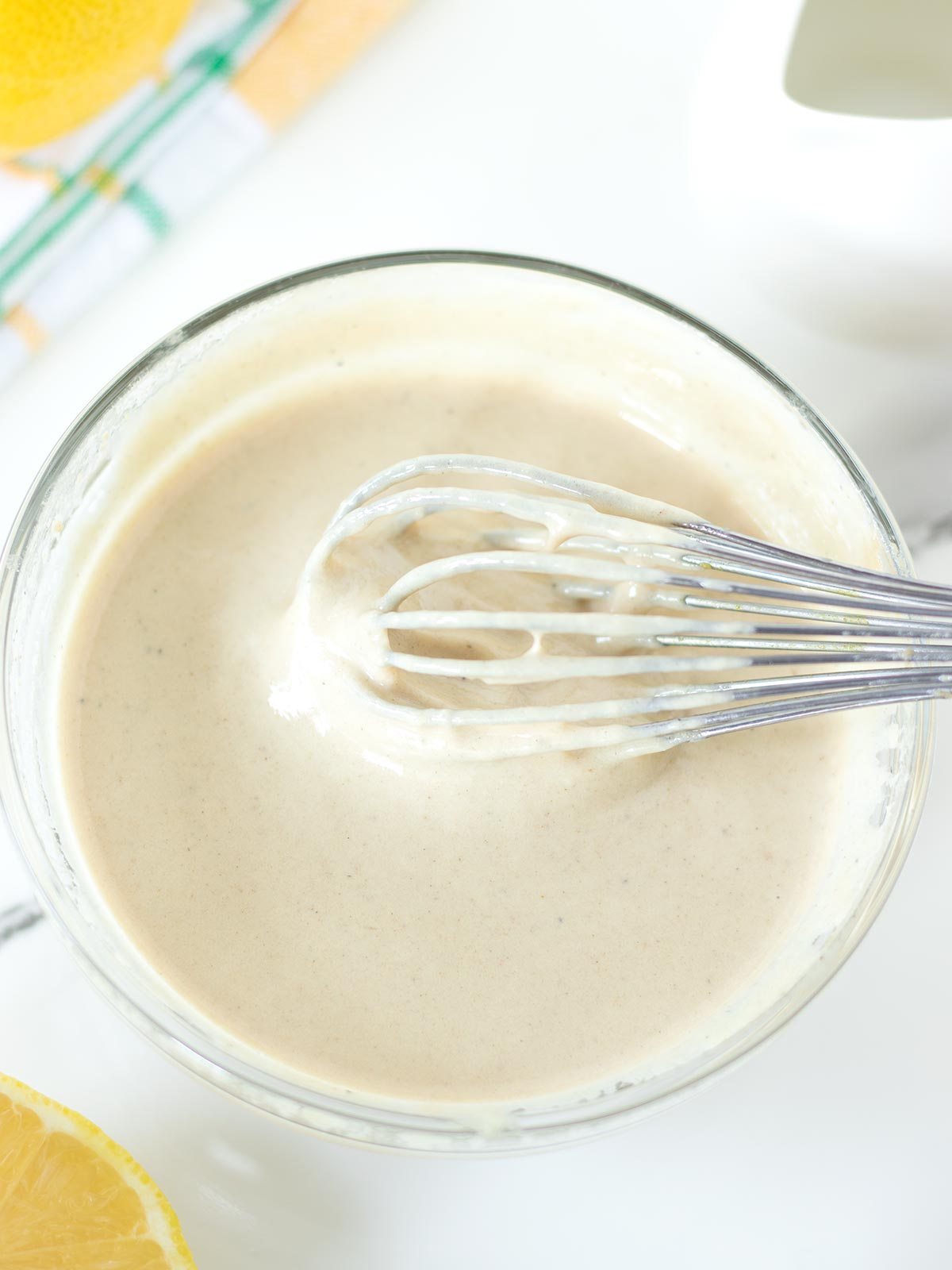 Vegan tahini lemon garlic dressing for salad.