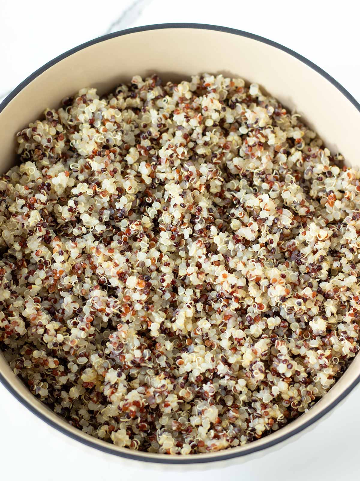 Cooked tri-color quinoa for high -protein salad.
