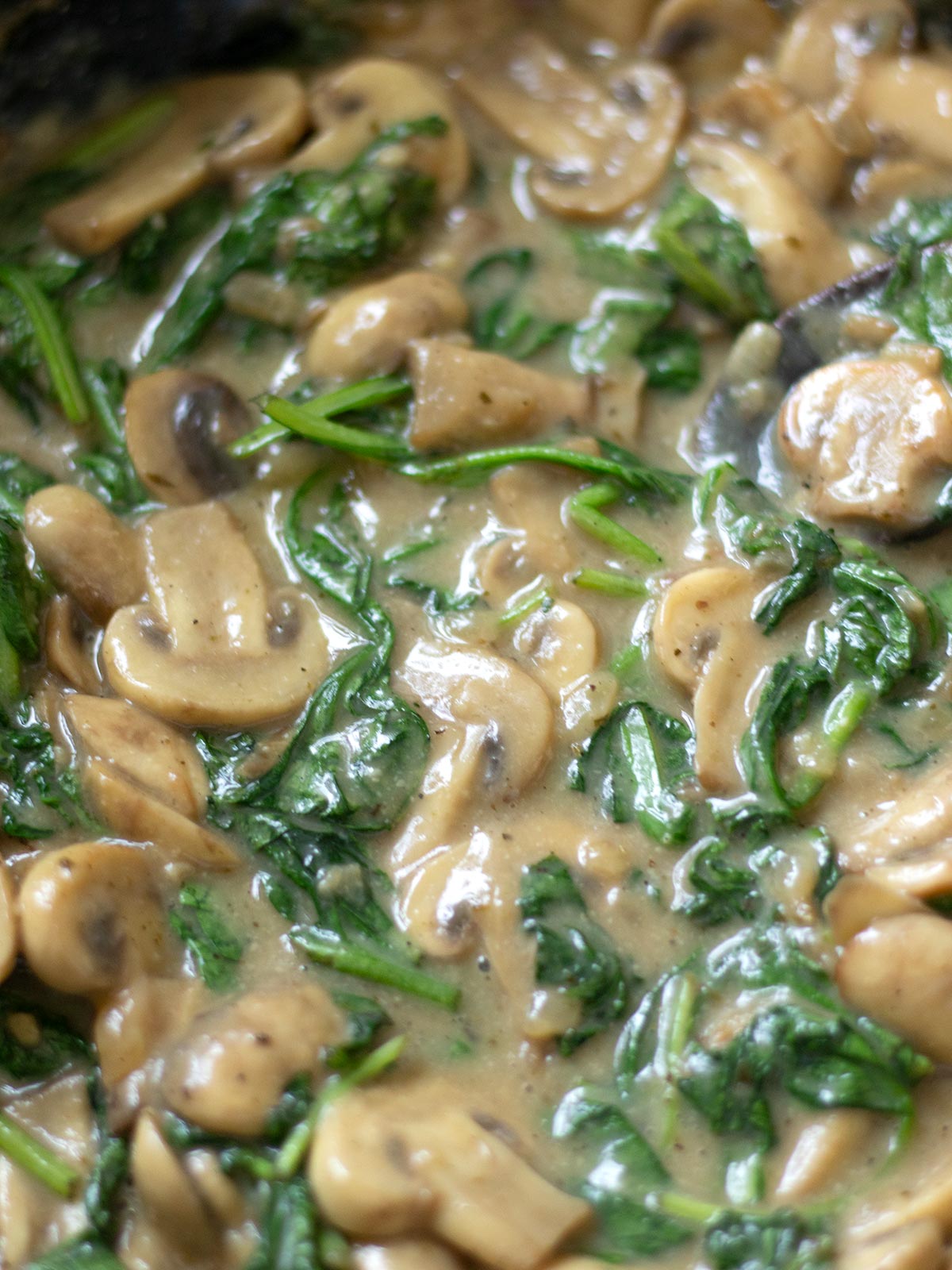 Creamy mushroom spinach pasta sauce.