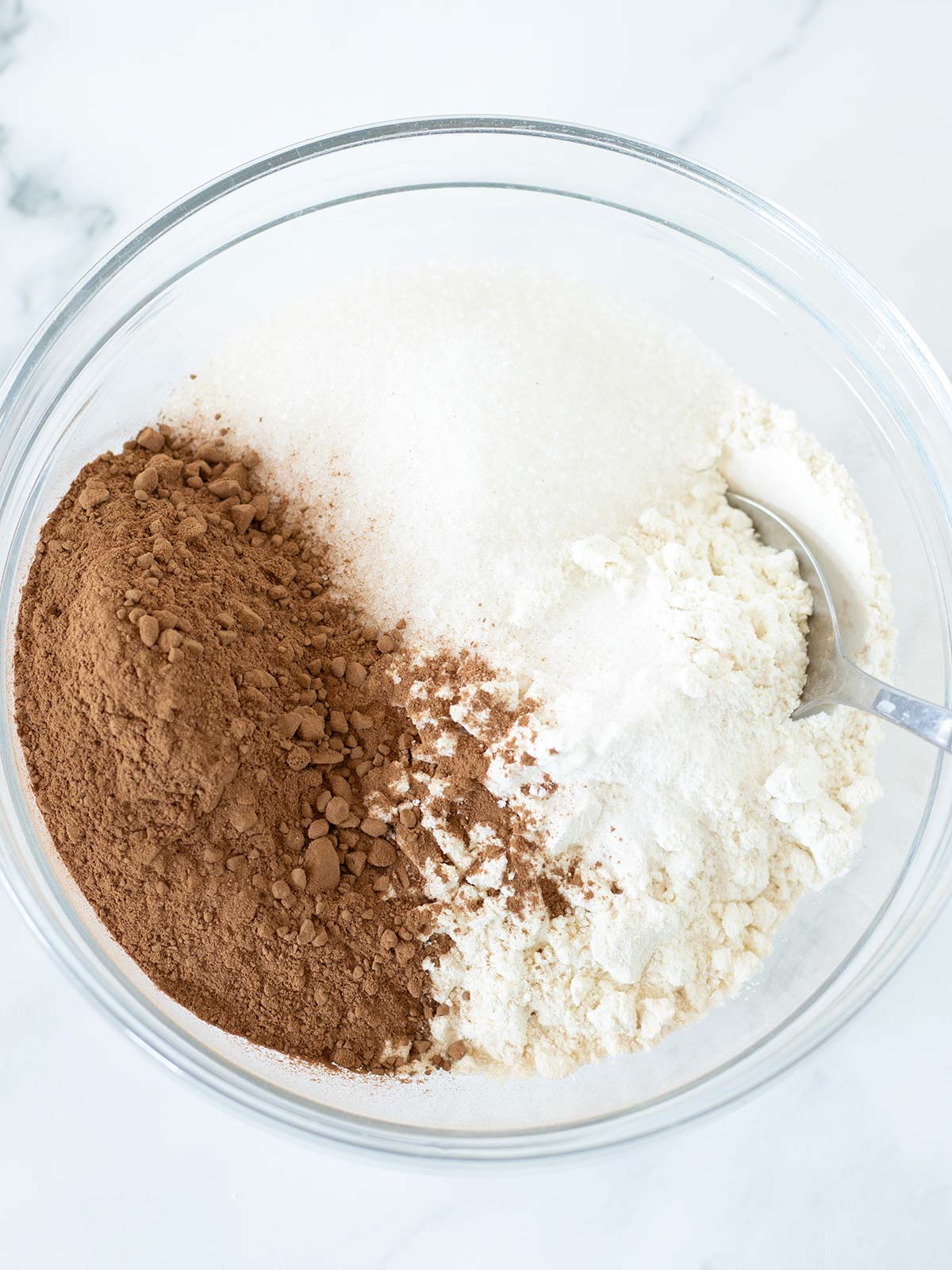 Dry ingredients for carob powder cookies.