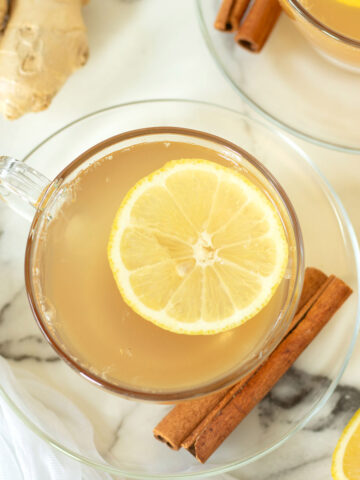 Fresh ginger lemon cinnamon tea.
