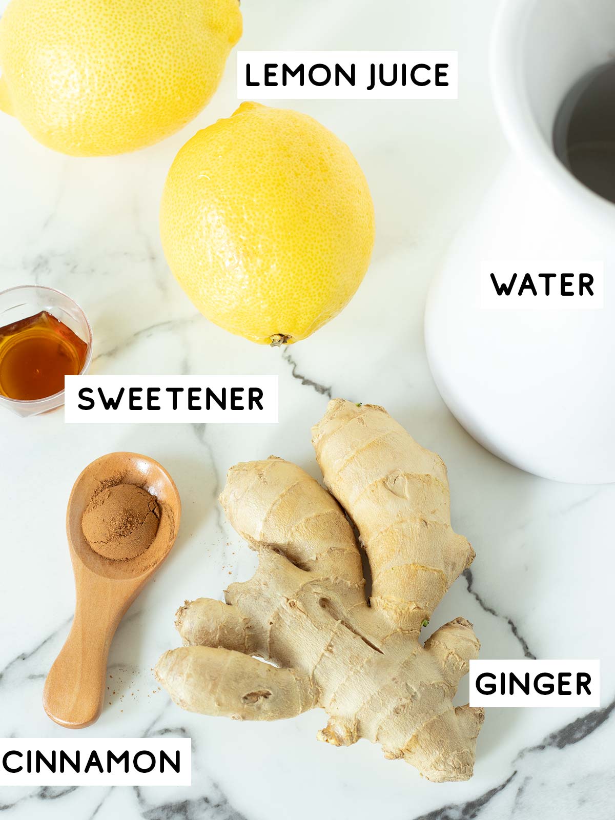Fresh ginger lemon cinnamon tea ingredients.
