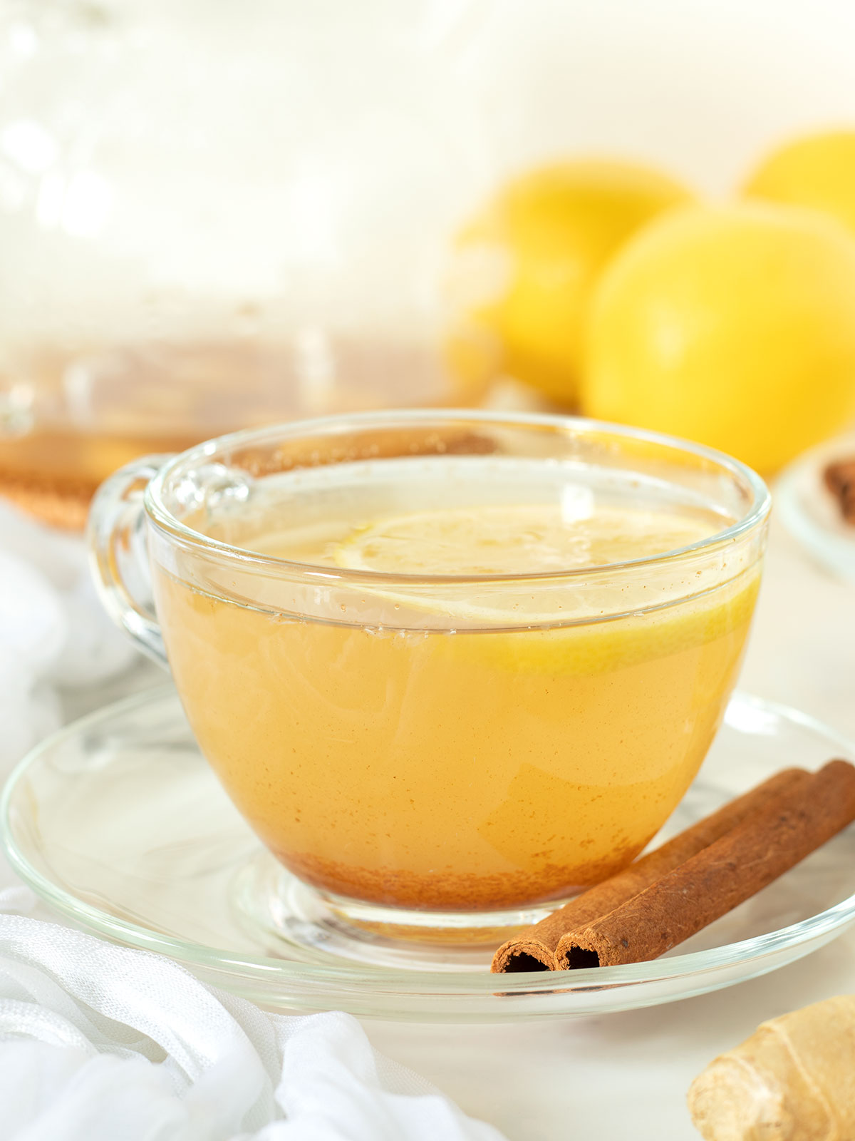 Homemade lemon ginger cinnamon tea.