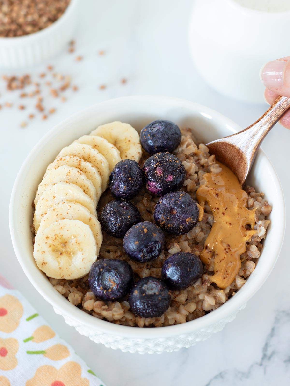 High protein buckwheat porridge for breakfast.