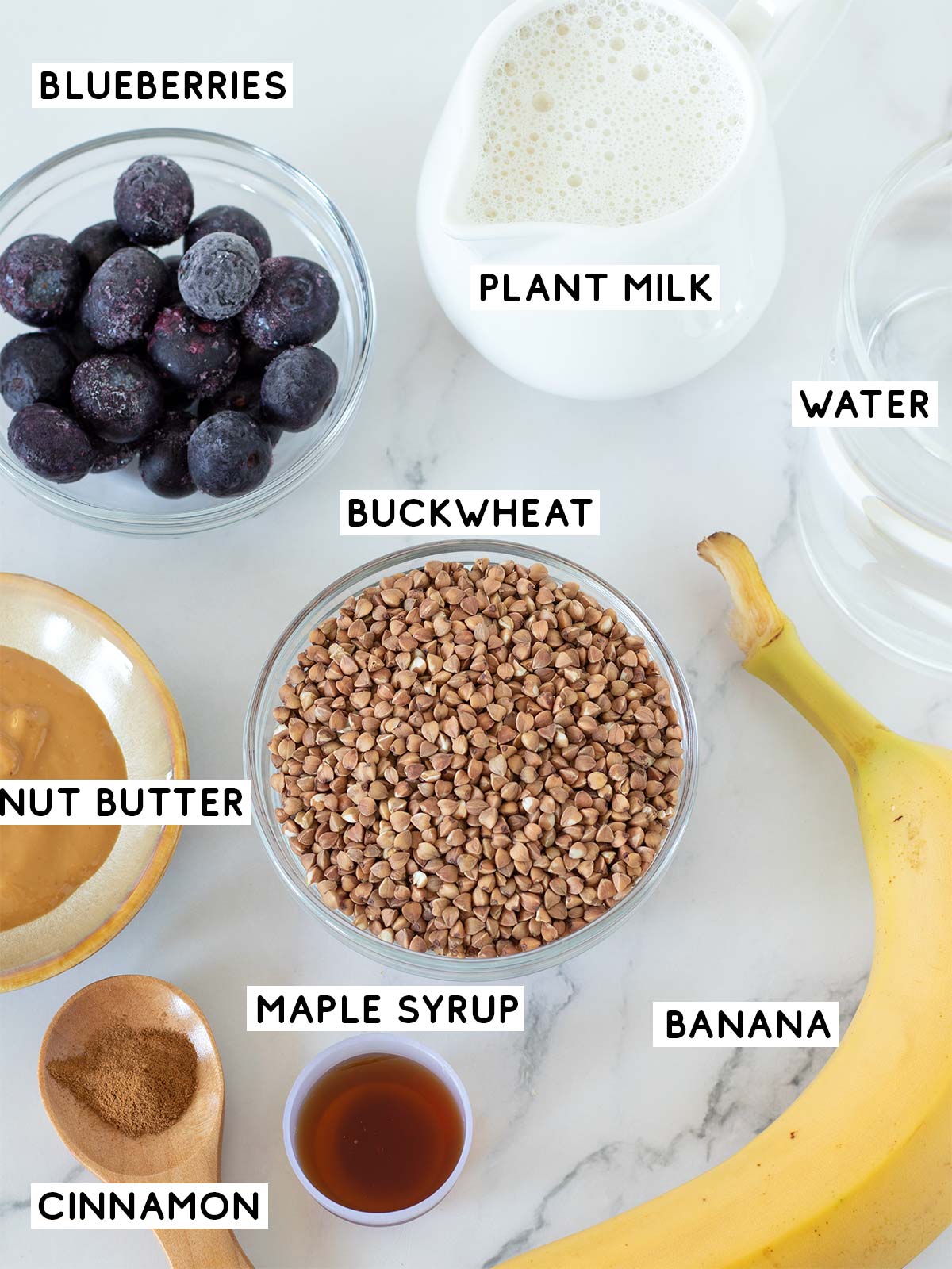 Vegan buckwheat porridge ingredients.