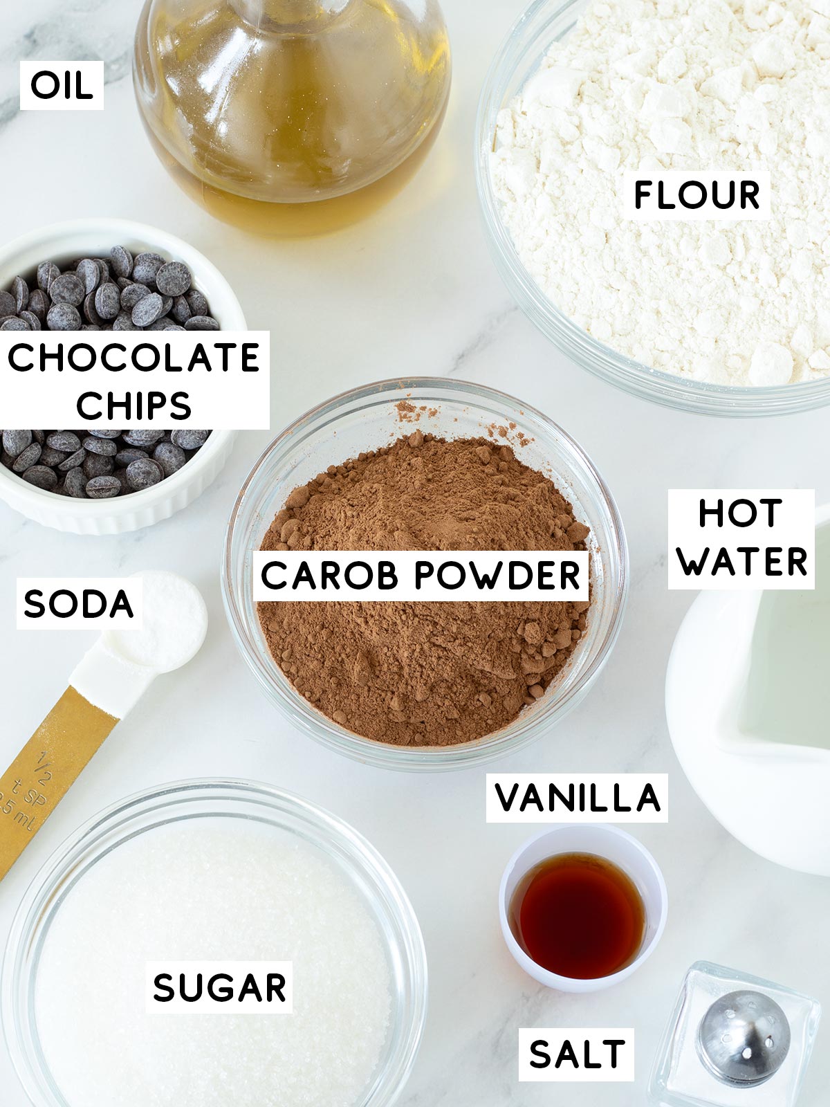 Ingredients for vegan carob cookies.