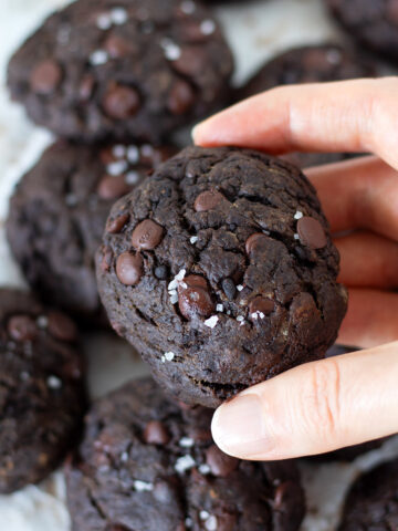 Vegan carob cookies with chocolate chips.