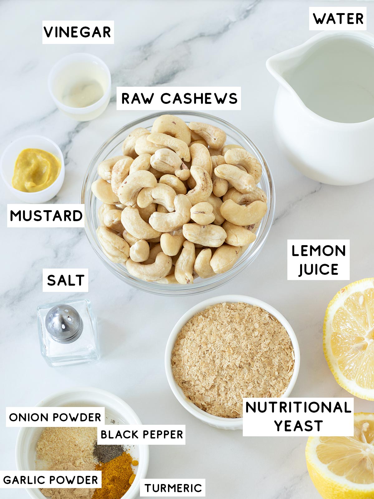 Vegan cashew cheese sauce ingredients.