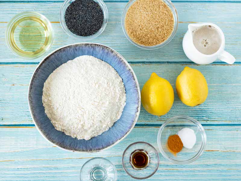 Vegan lemon poppy seed muffins ingredients.