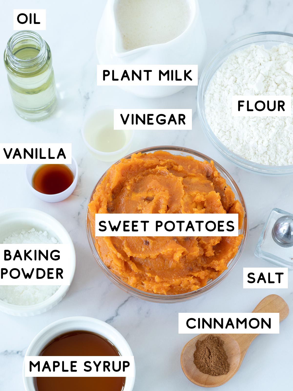 Vegan sweet potato pancakes ingredients.