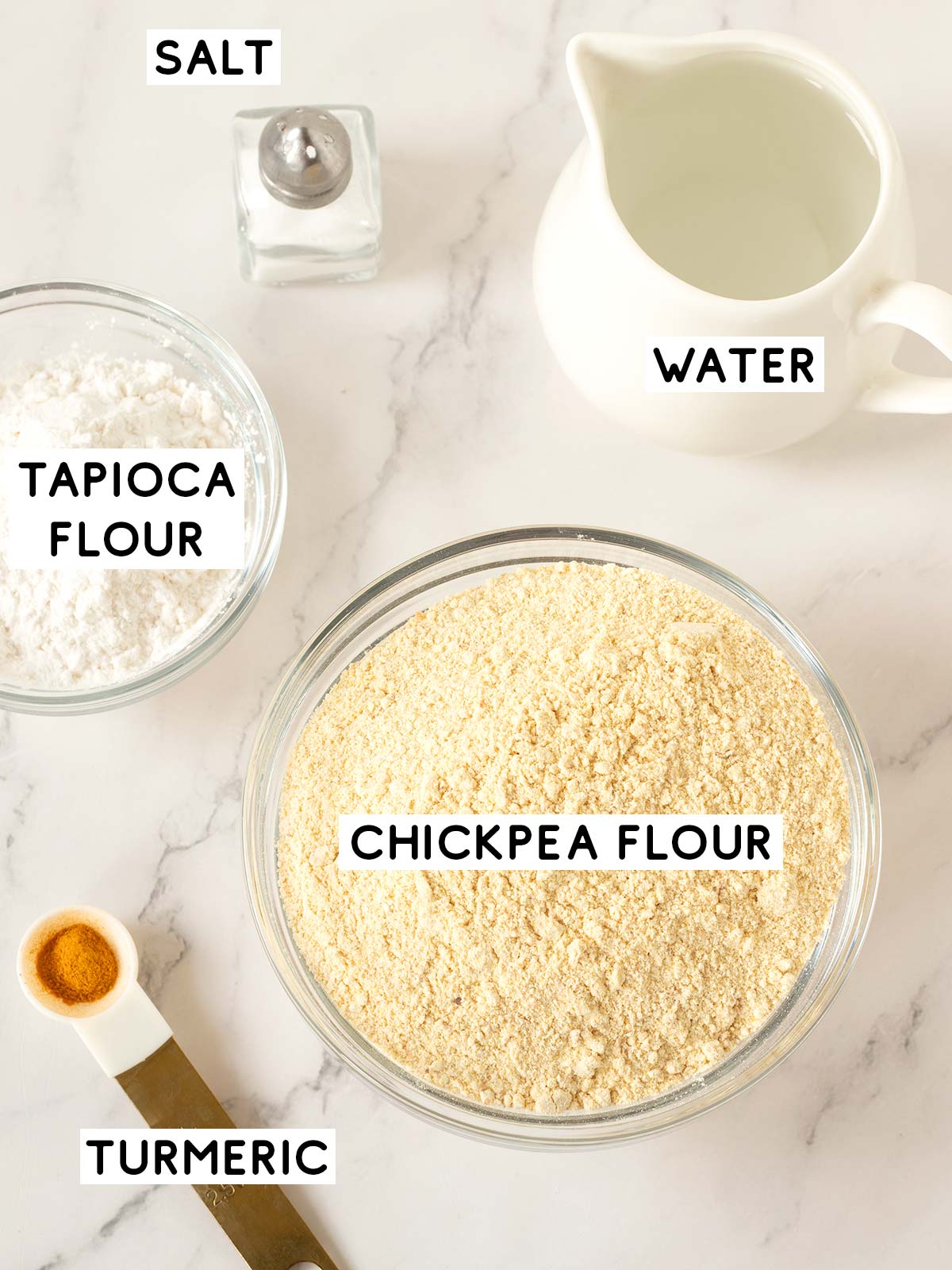 Ingredients for chickpea flour tortillas.