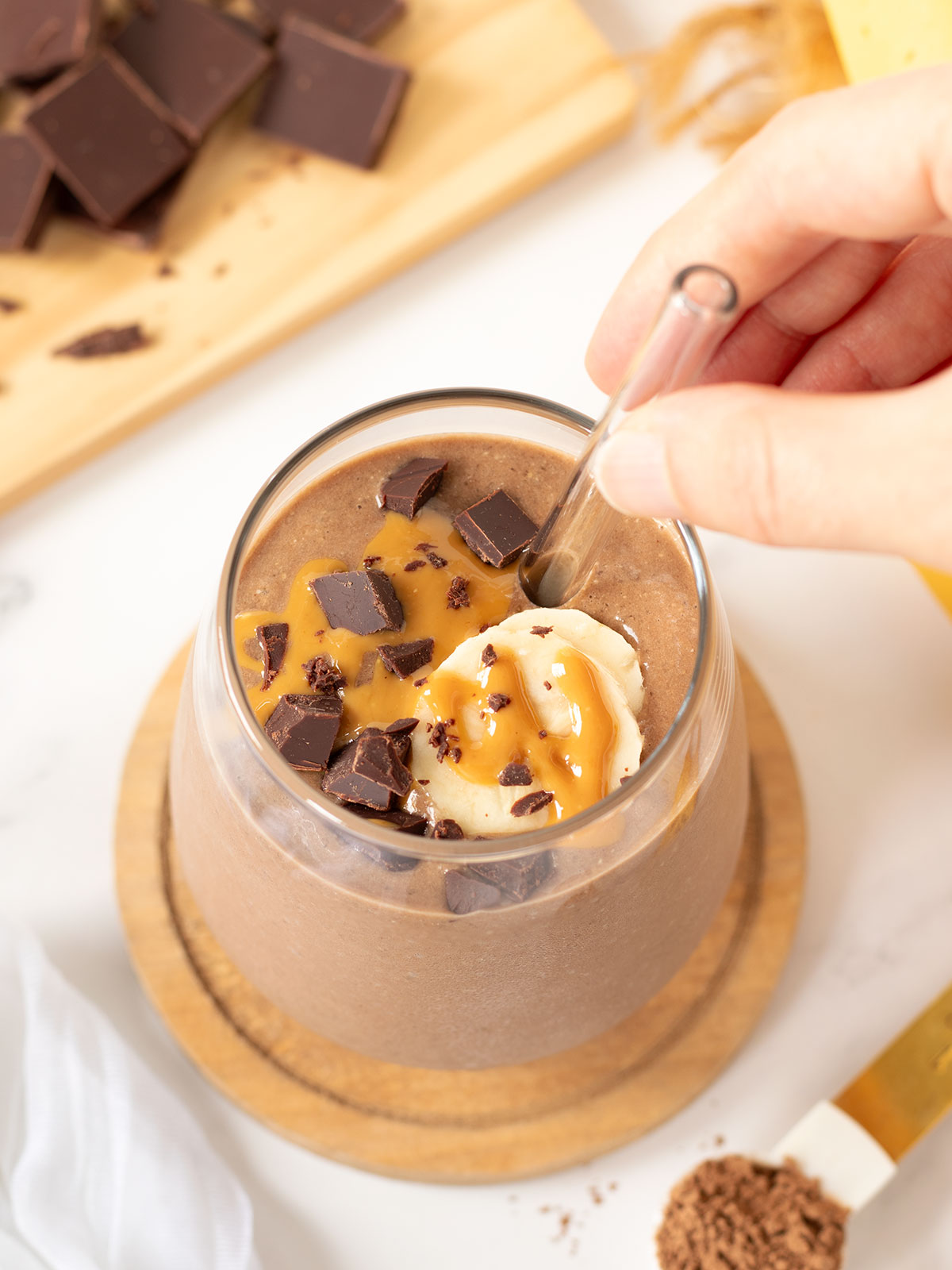 Chocolate banana protein smoothie.