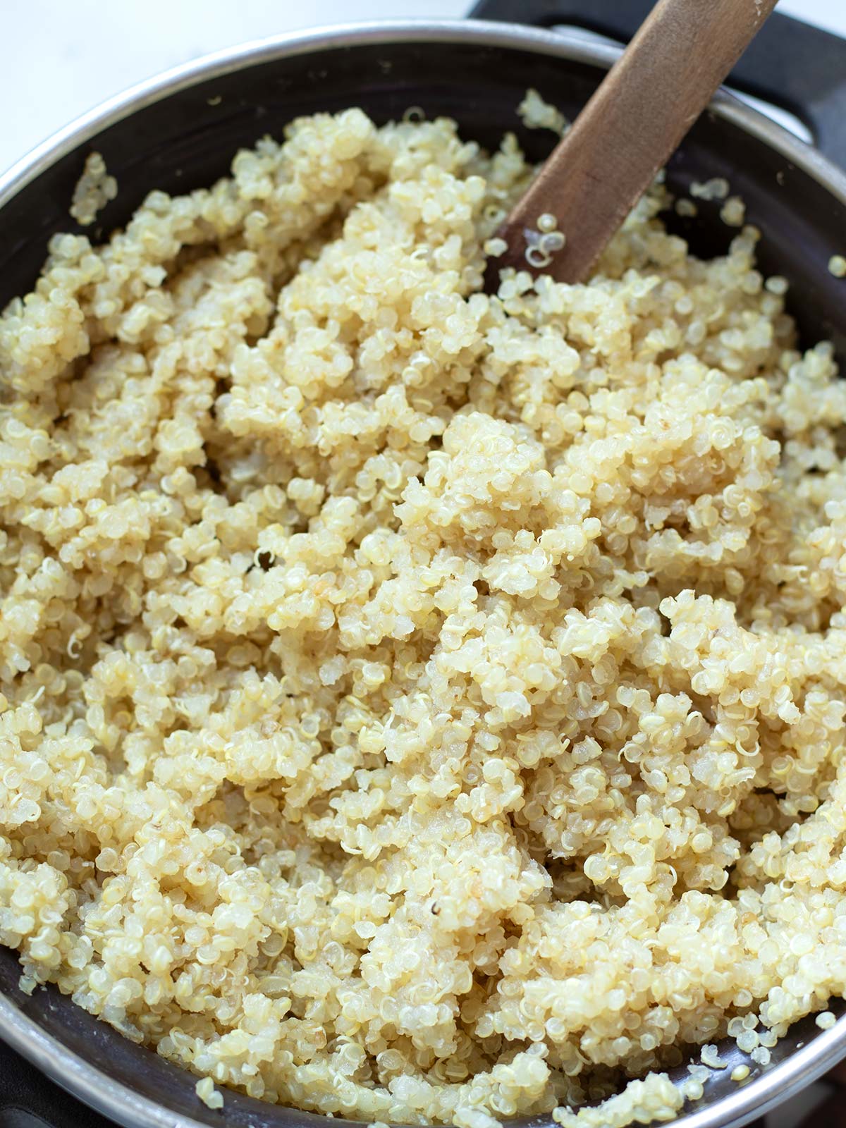Cooked quinoa for vegan breakfast porridge.