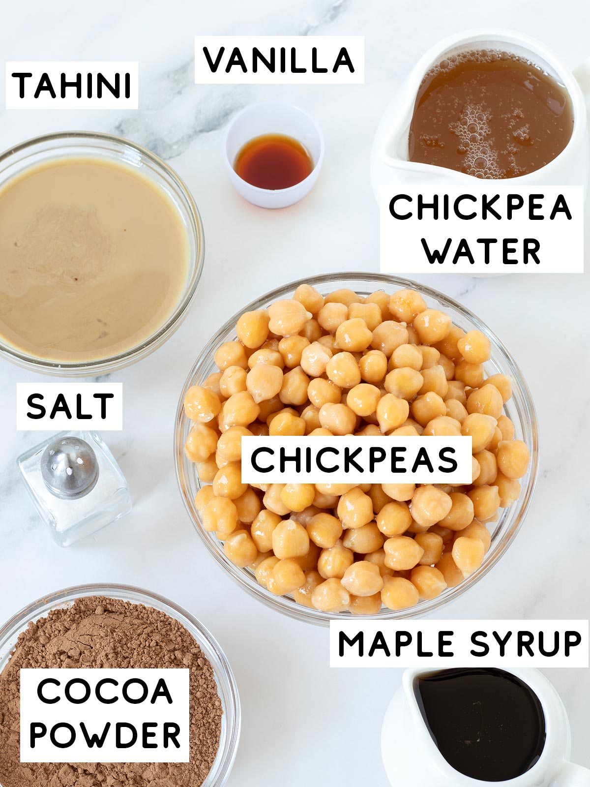 Ingredients for dark chocolate hummus.