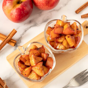 Caramelized apples with brown sugar and cinnamon.