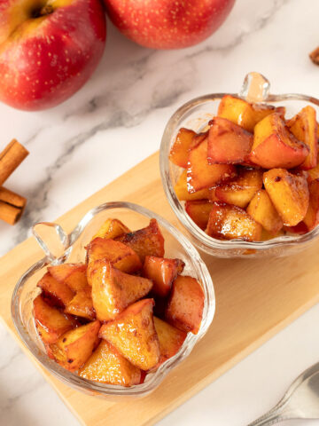 Caramelized apples with brown sugar and cinnamon.