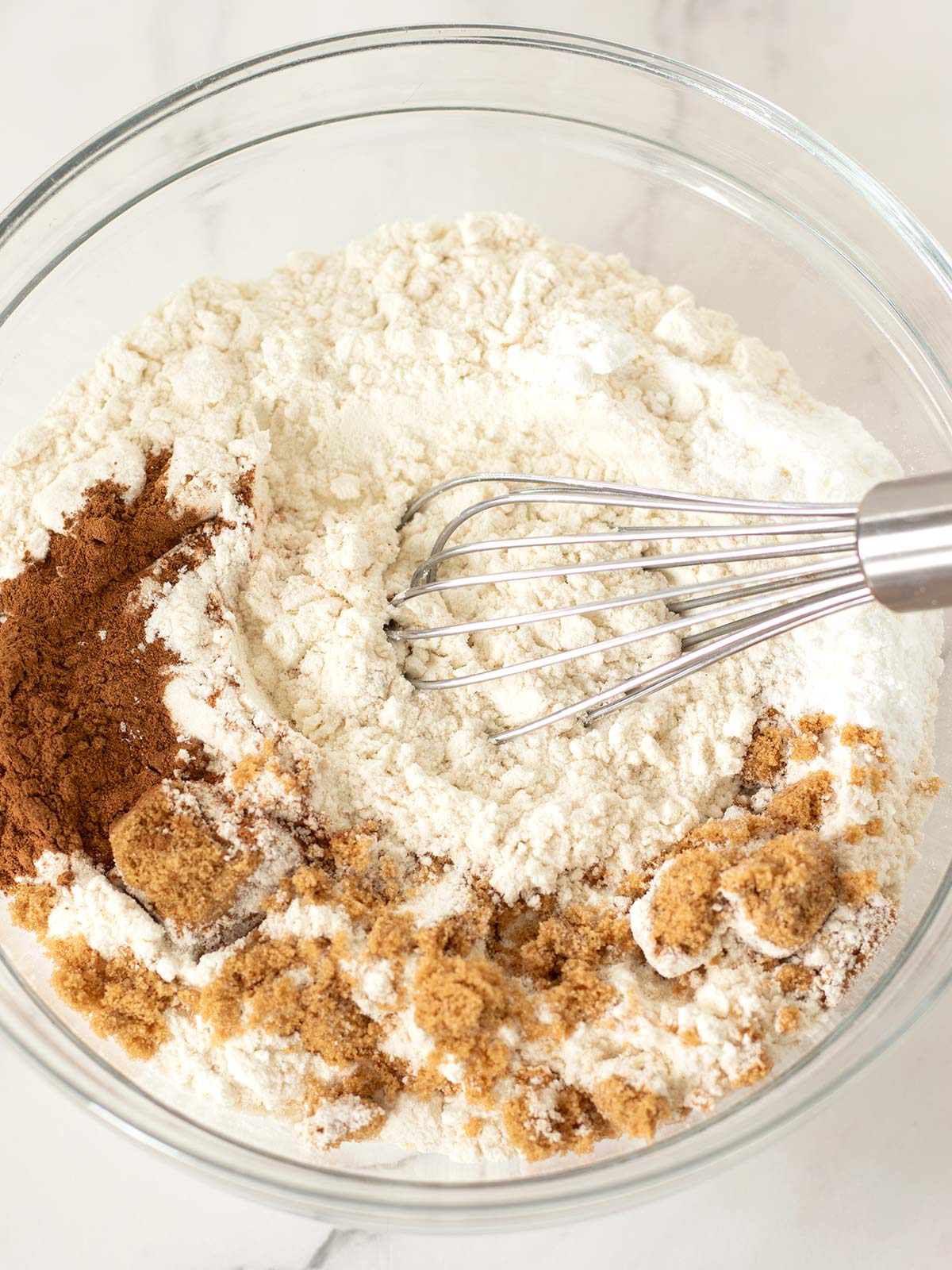 Dry ingredients for vegan apple cinnamon pancakes.