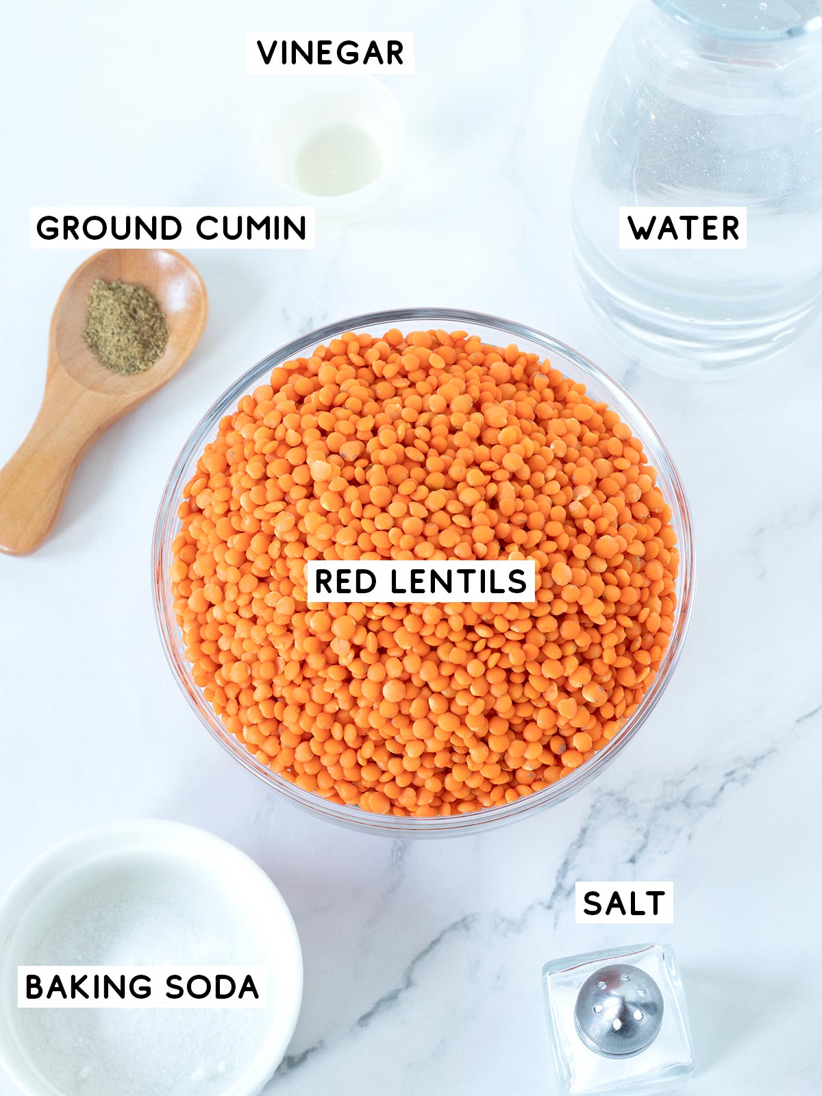 Ingredients for red lentil bread.