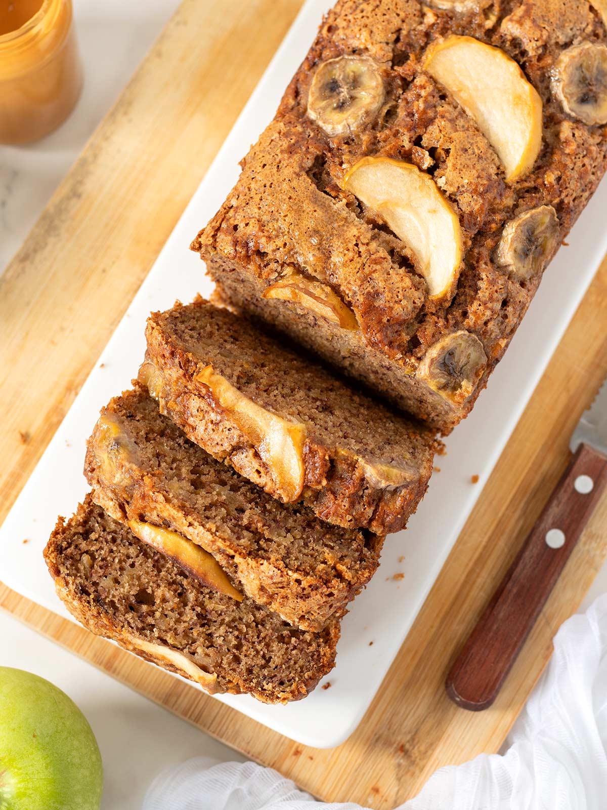 Vegan banana apple bread with cinnamon.