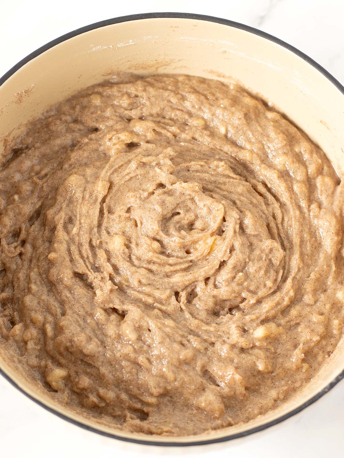 Vegan batter for banana buckwheat muffins.