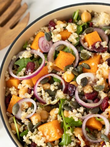 Vegan chickpea quinoa pumpkin salad.